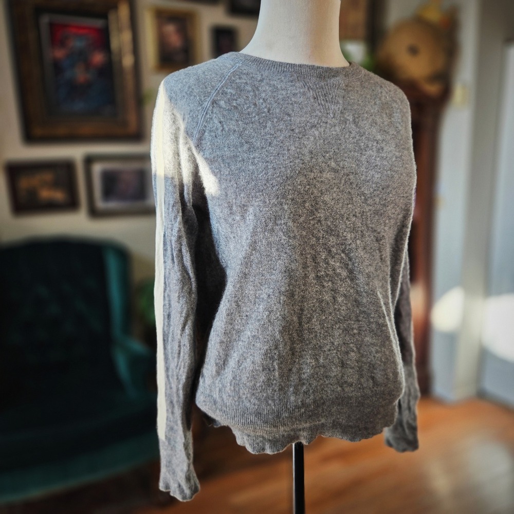 Theory Cashmere Sweater‎ Mens M Athletic Stripe Crew Neck Grey Pullover